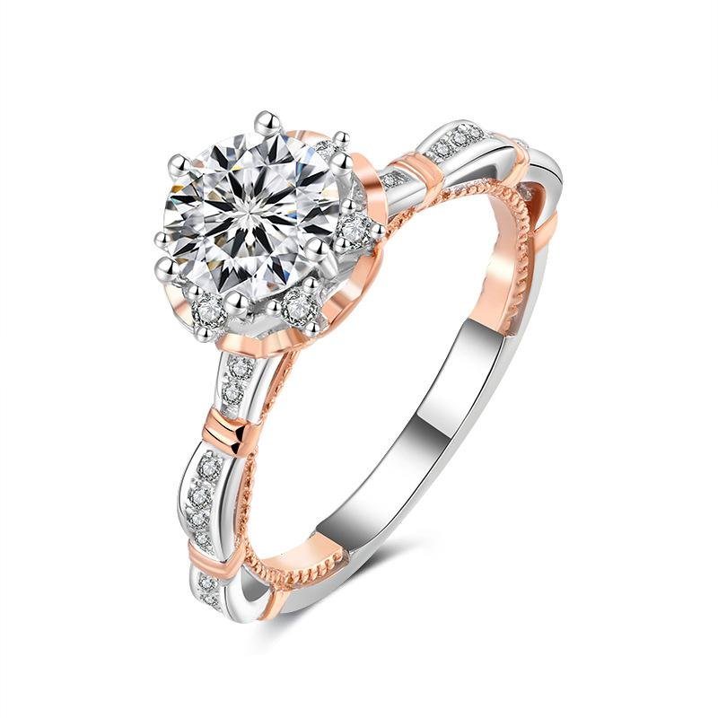 07 VNK Two-Tone Round Cut Moissanite Halo Ring – 1Carat Center, 925 Sterling Silver Jewelry - VANNICK