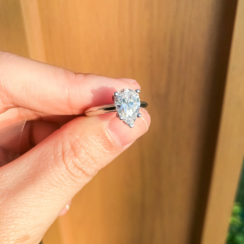 #27 VNK Minimalist 2 Carat Pear Cut Moissanite Engagement Ring – 925 Silver