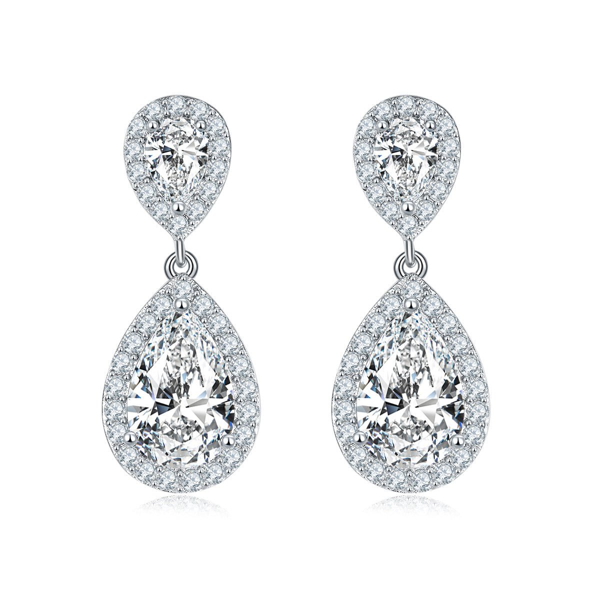 129 VNK Luxury Pear Halo Full Moissanite Dangle Earrings 925 Sterling Silver Jewelry - VANNICK