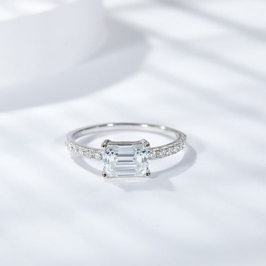 Horizontal Emerald Moissanite Ring