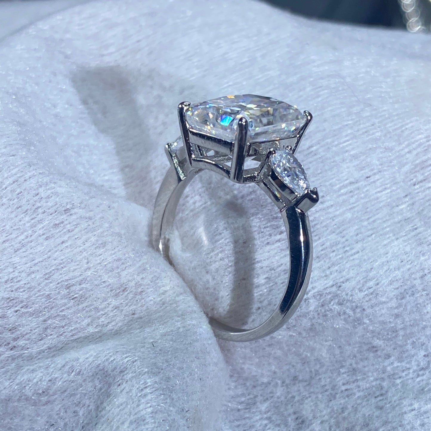 5ct Radiant Moissanite Ring with Pear Side Stones