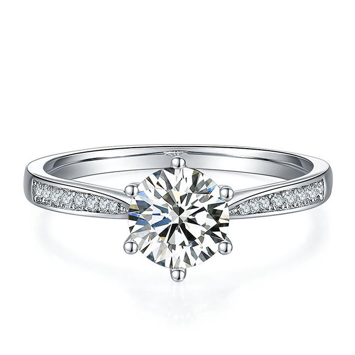 #22 6 Claw Moissanite Sidestone Rings 925 Sterling Silver Jewelry