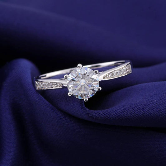 #22 6 Claw Moissanite Sidestone Rings 925 Sterling Silver Jewelry