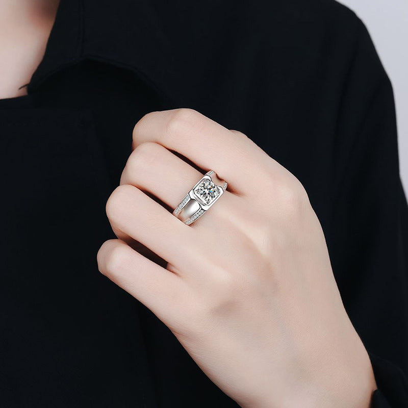 #M5 VNK 1CT Geometric Frame Moissanite Men’s Ring 925 Sterling Silver