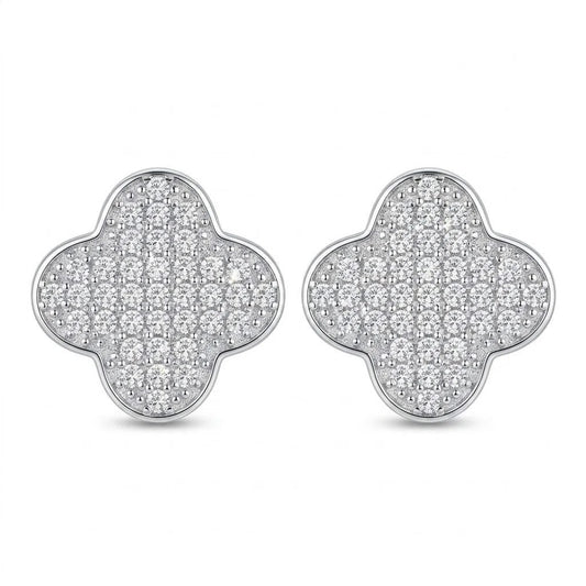 #170 Four-Leaf Clover Moissanite Stud Earrings – Pave Set S925 Silver