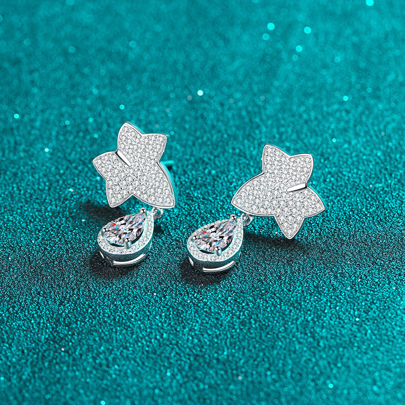 #131 VNK Luxury Star & Teardrop Moissanite Earrings | Sparkling Star Stud with Pear DropC