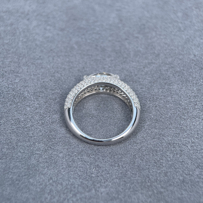 #140 VNK 1CT Marquise Cut Moissanite Pave Ring – Full Pavé Band, 925 Sterling Silver