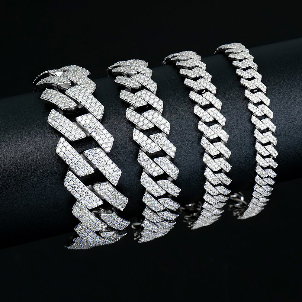 #146 VNK Moissanite Cuban Link Chain Bracelet for Men Women - 925 Sterling Silver