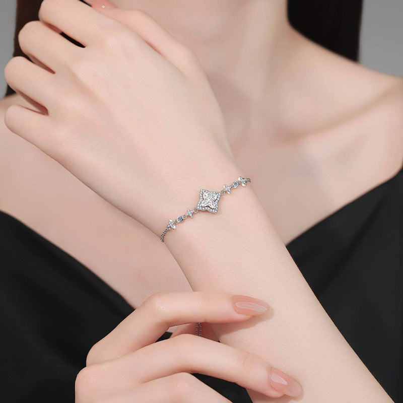 #149 VNK Luxury Clover-Cut Moissanite Adjustable Bracelet in Sterling Silver - Lucky Star Sparkle Bangle