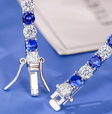 #156 VANNICK Blue Sapphire & Moissanite Alternating Tennis Bracelet