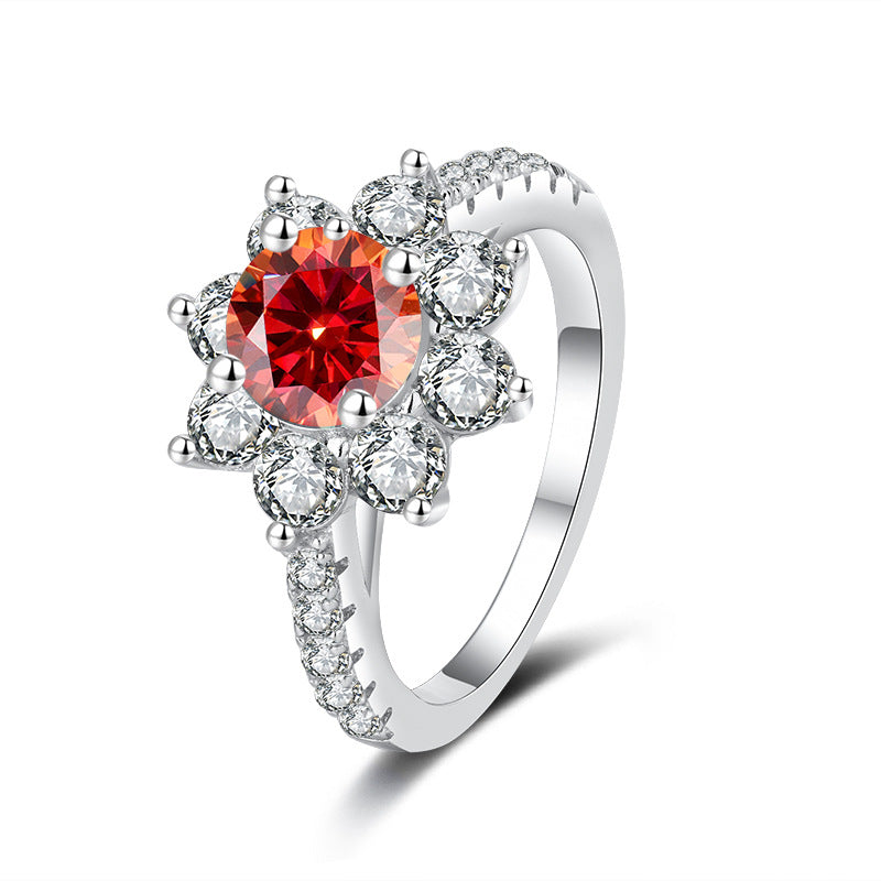 #112 Sunflower Moissanite Ring for Women | 925 Sterling Silver D Color VVS1 Engagement Ring