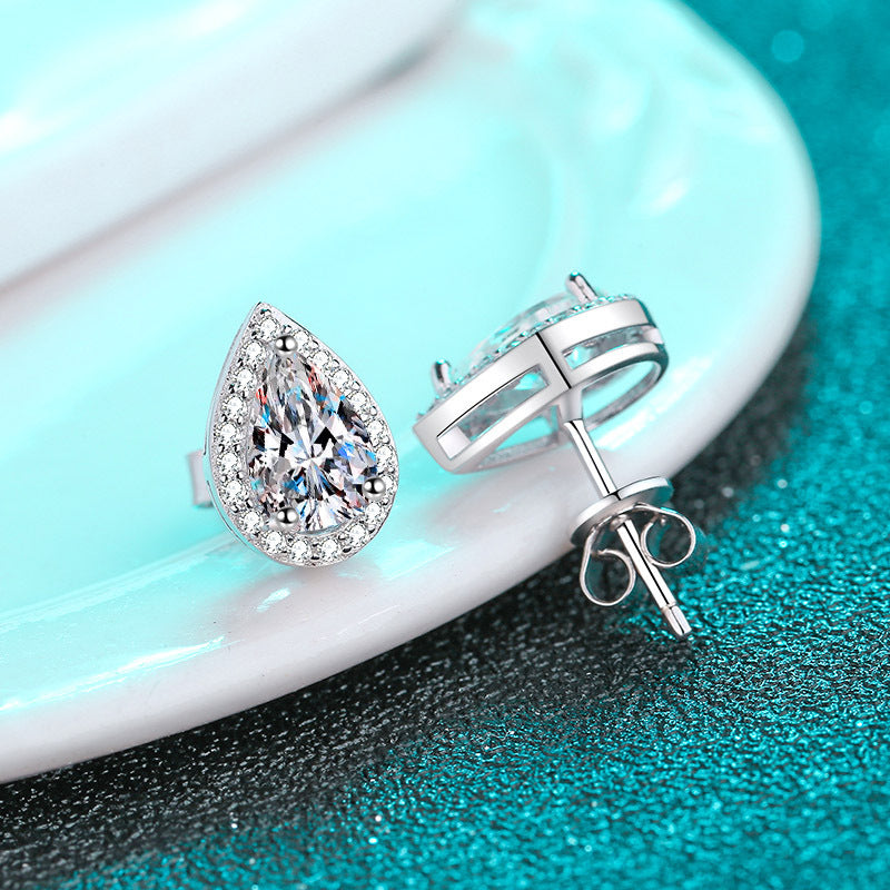 #128 VNK Luxury Pear Halo Moissanite Earrings – 925 Sterling Silver