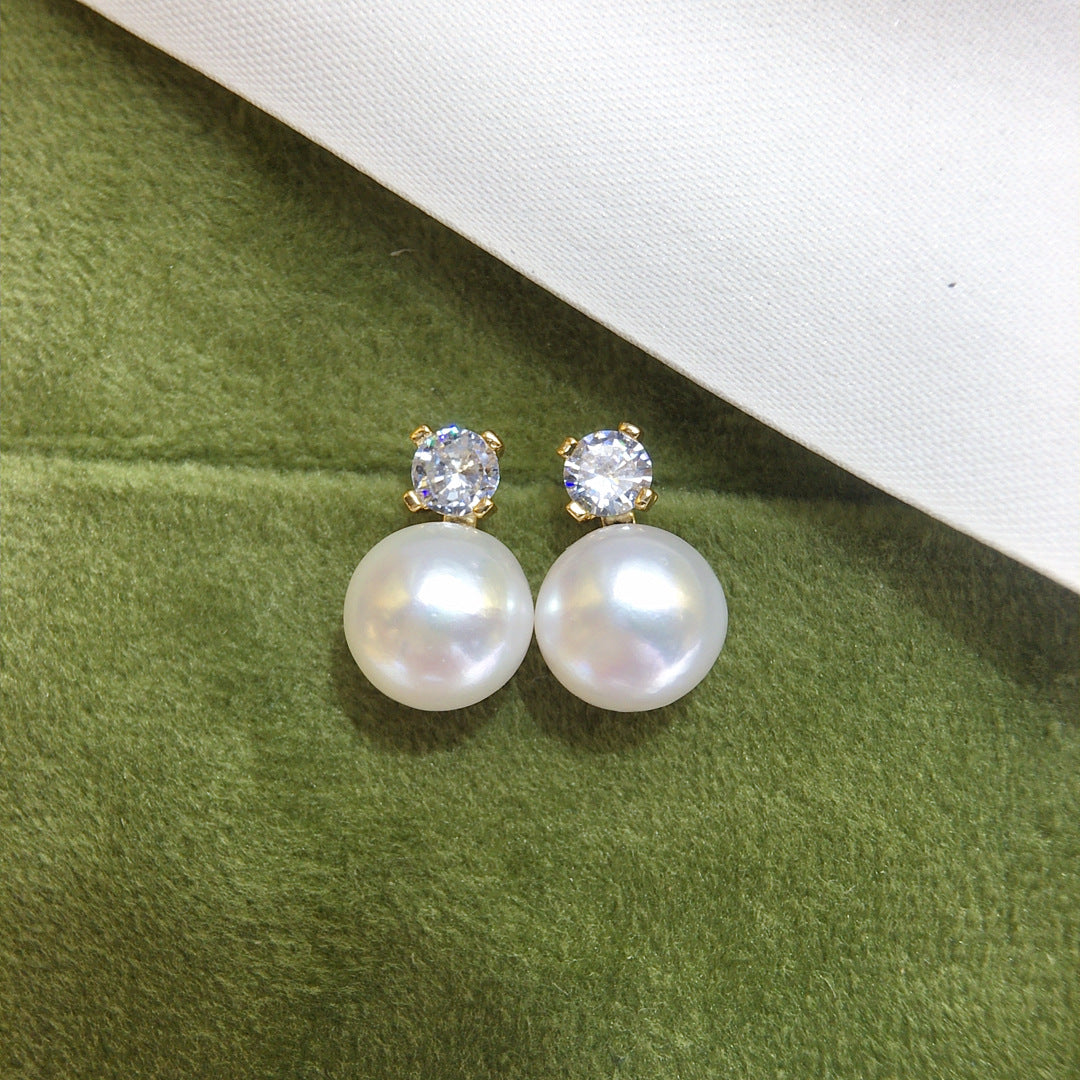 #169 8mm Round Cut Moissanite & Natural Freshwater Pearl Stud Earrings