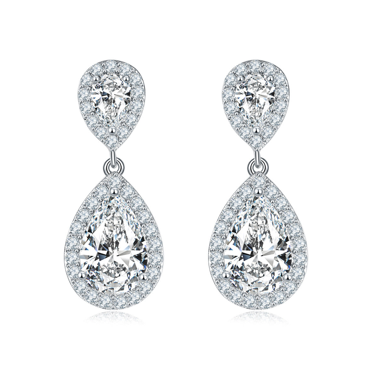 #129 VNK Luxury Pear Halo Full Moissanite Dangle Earrings 925 Sterling Silver Jewelry