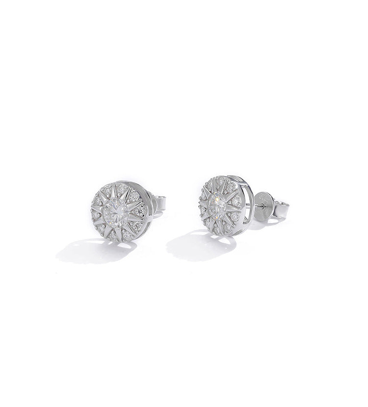 #78 VNK Unisex Moissanite Starburst Stud Earring Ice Out Hip Hop Studs in Sterling Silver