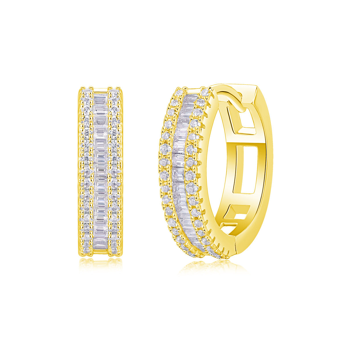 #45 VANNICK Baguette and Round Cut Moissanite Hoop Earrings – 925 Sterling Silver