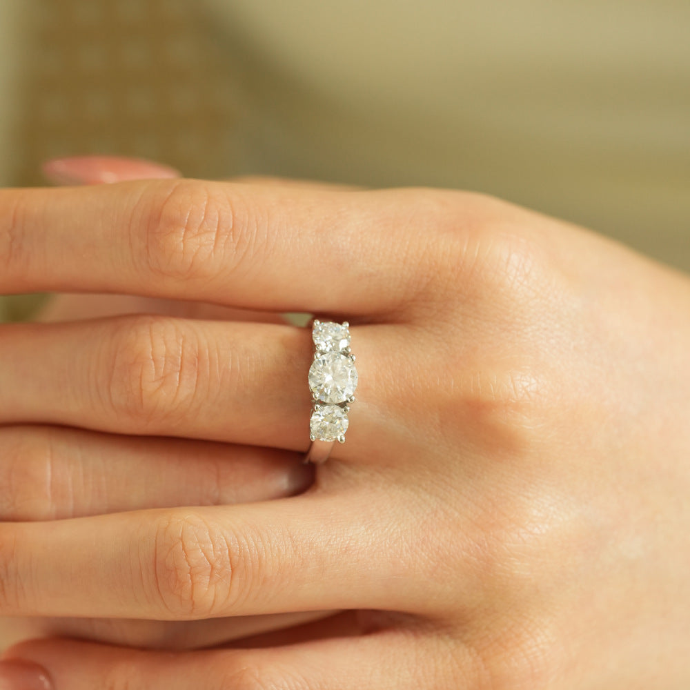 #87 VNK Luxury Three Stone Moissanite Ring | Solid 925 Sterling Silver