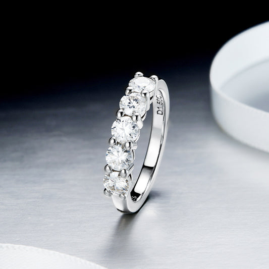 #06 Moissanite Half Eternity Rings 925 Sterling Silver Jewelry