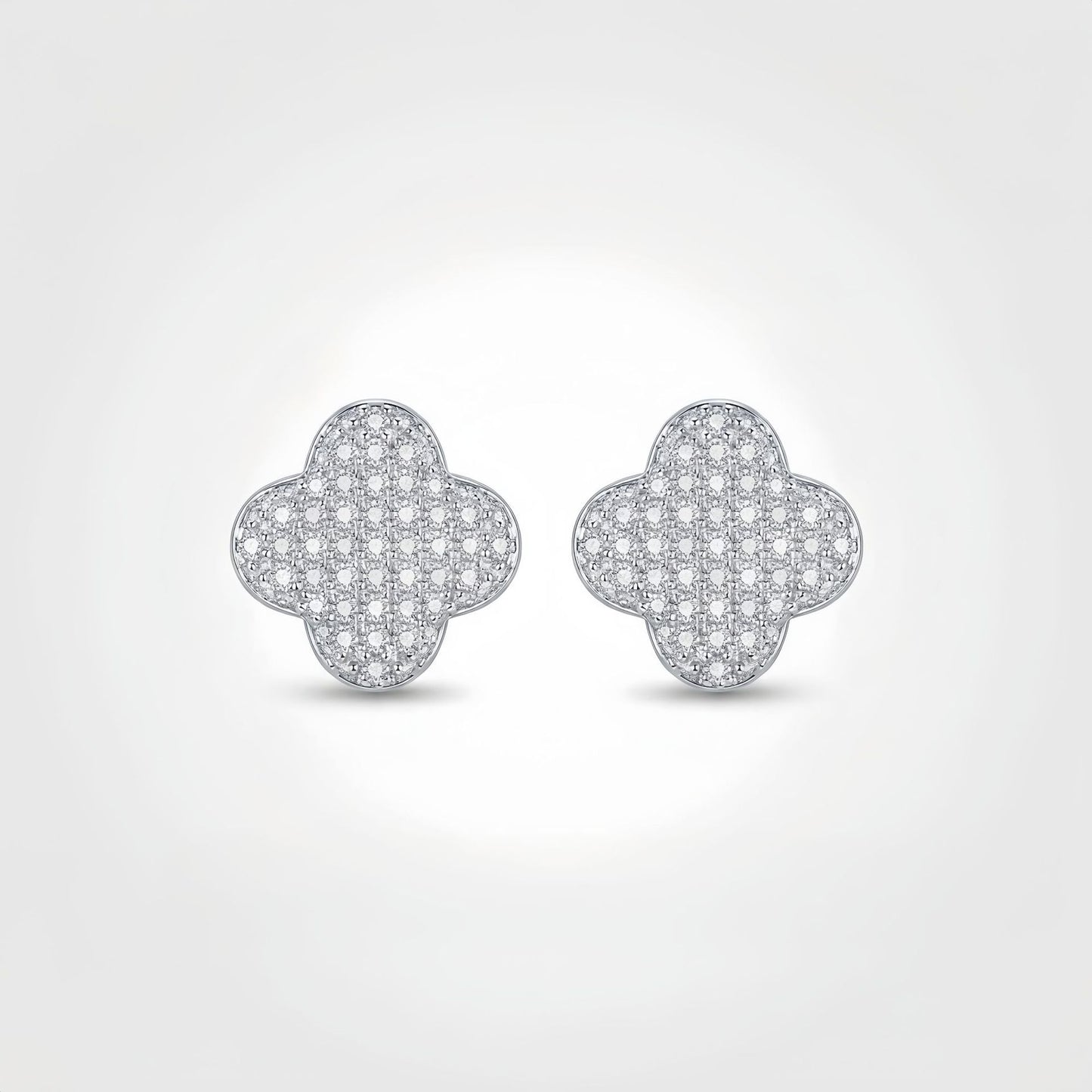 #170 Four-Leaf Clover Moissanite Stud Earrings – Pave Set S925 Silver