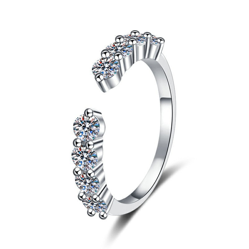 #114 Contemporary Open-End Pave Moissanite Ring – Trendy Stackable Band