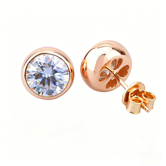 #167 VANNICK Bezel Set Bubble Round Moissanite Stud Earrings – 925 Sterling Silver