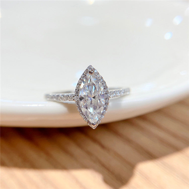 #139 VNK Marquise Cut Moissanite Halo Ring – 1CT/2CT Center,925 Sterling Silver Jewelry