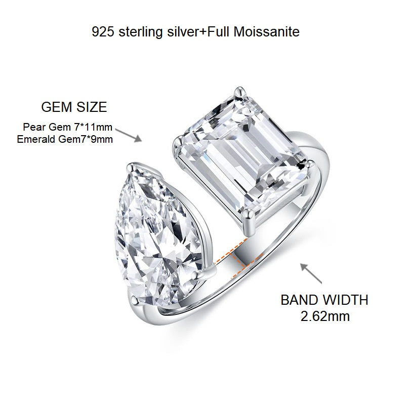#120 VNK Luxury 6 Carat Dual Stone Moissanite Ring | Pear + Radiant Cut