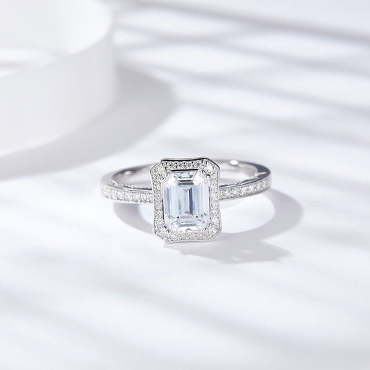 Pillow Emerald Moissanite Halo Ring - VANNICK
