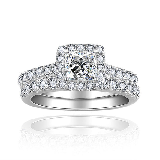 Princess Moissanite Engagement Halo Ring Set - VANNICK