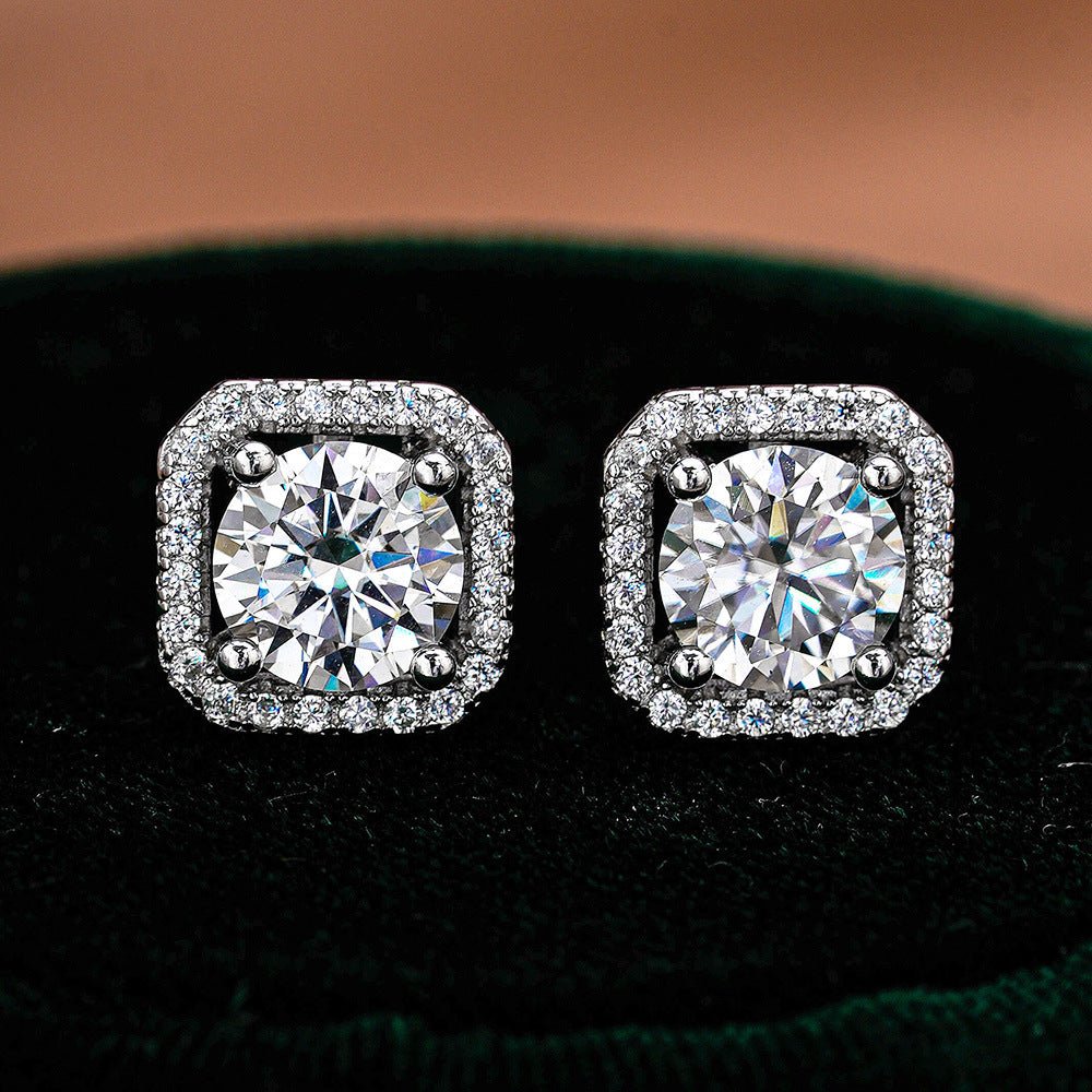 03 Square Halo Moissanite Stud Earrings S925 Sterling Silver - VANNICK