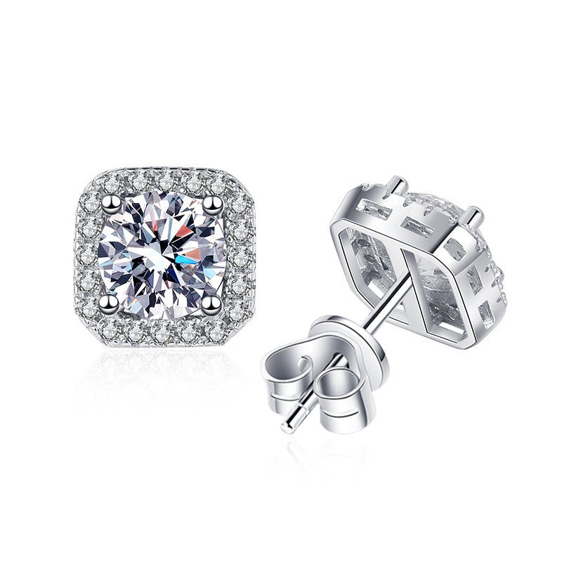 03 Square Halo Moissanite Stud Earrings S925 Sterling Silver - VANNICK
