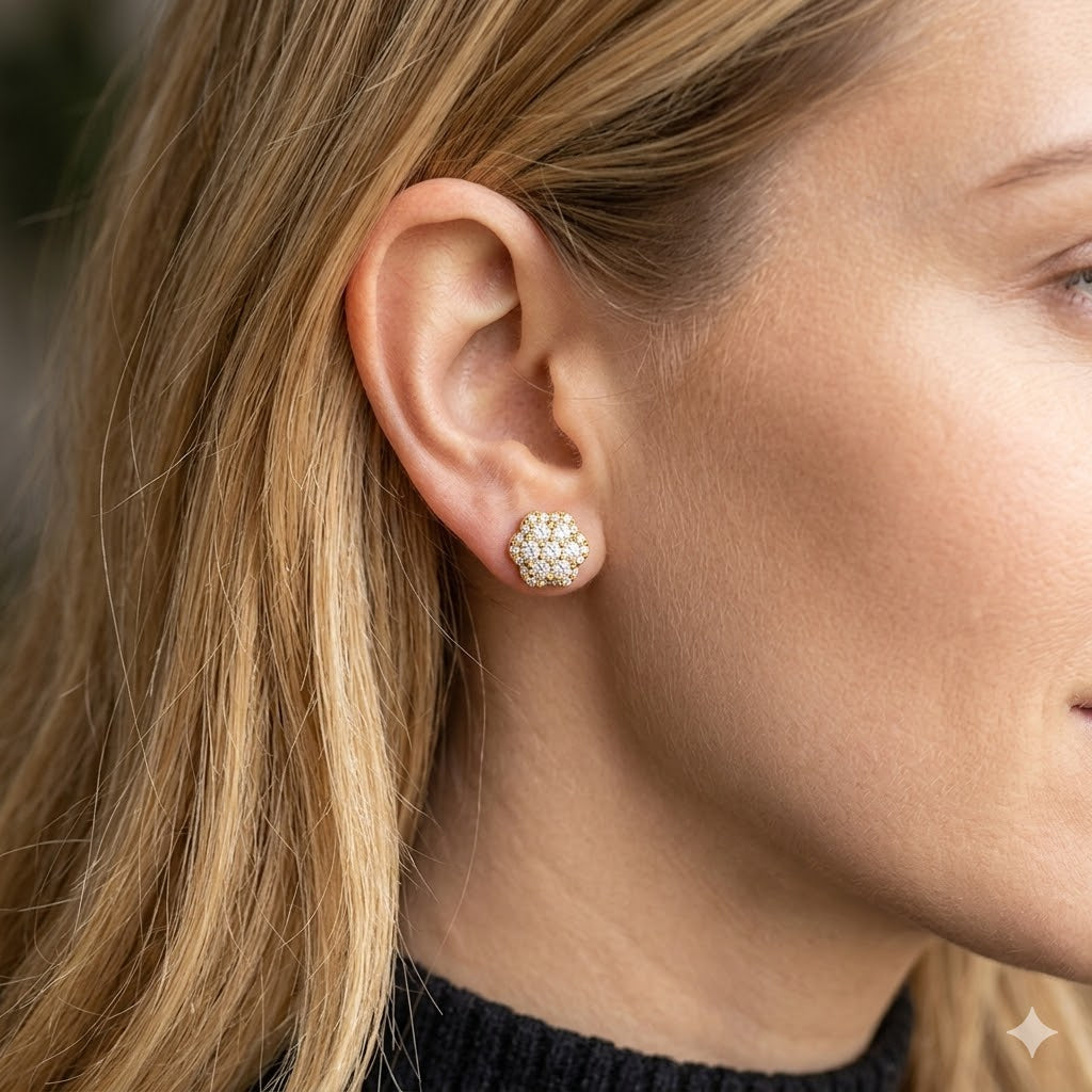 #54 VNK VVS1 Moissanite Flower Iced Out Stud Earrings - 18K Gold Plated 925 Silver Hip Hop Micro Pavé Floral Earring