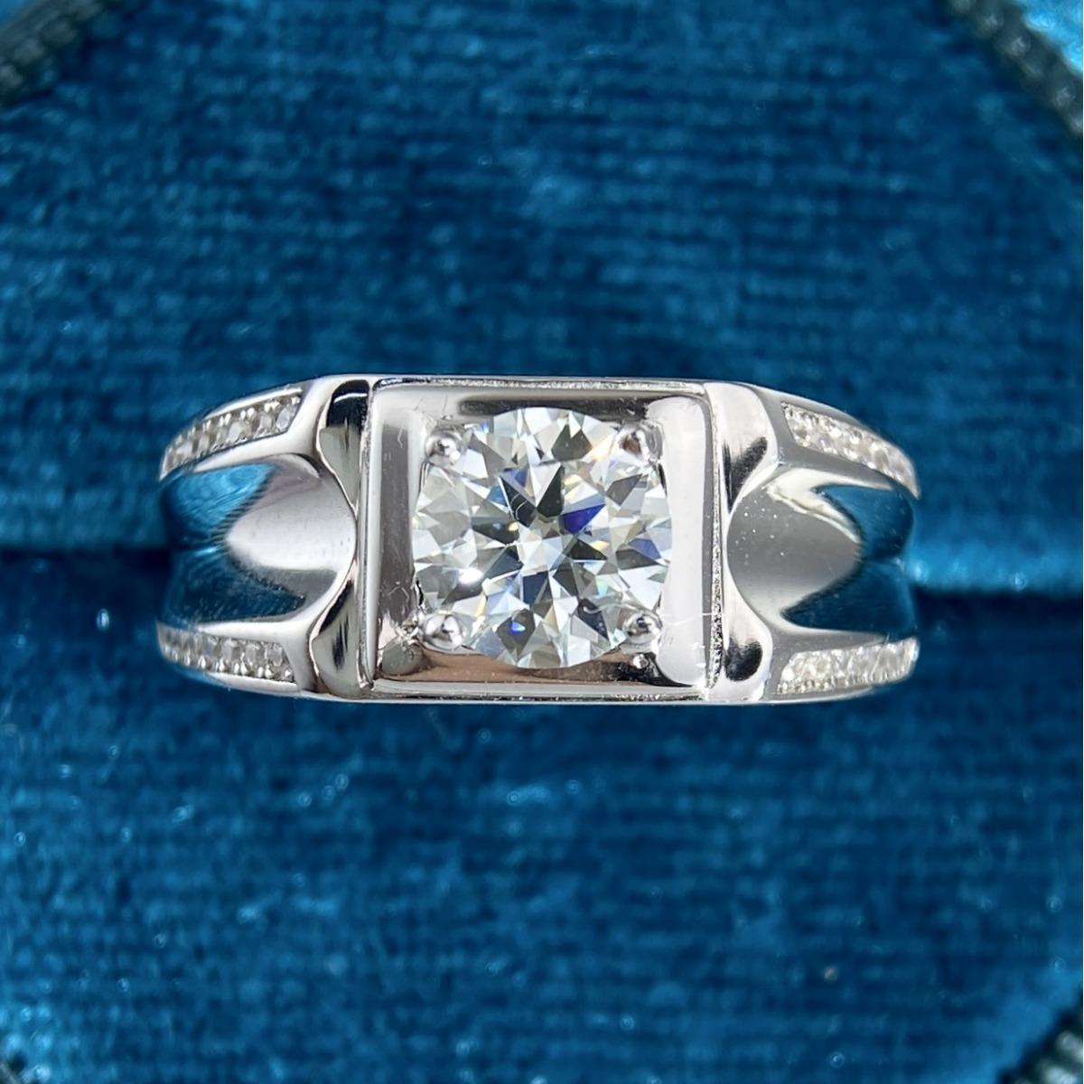 #M5 VNK 1CT Geometric Frame Moissanite Men’s Ring 925 Sterling Silver