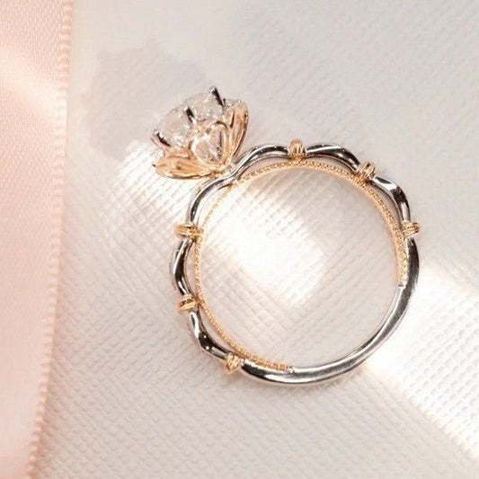 07 VNK Two-Tone Round Cut Moissanite Halo Ring – 1Carat Center, 925 Sterling Silver Jewelry - VANNICK