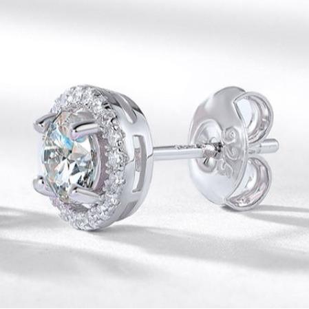 #12 Round Halo Moissanite Stud Earrings S925 Sterling Silver