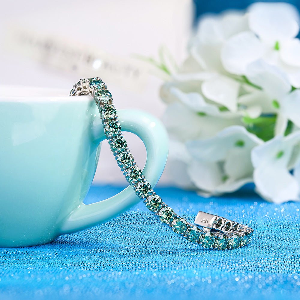 1 55 VANNICK Teal-Blue Moissanite Tennis Bracelet in 925 Sterling Silver - VANNICK