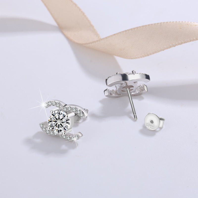 100 VNK Elegant Double C Moissanite Necklace & Stud Earrings Set | 925 Sterling Silver - VANNICK