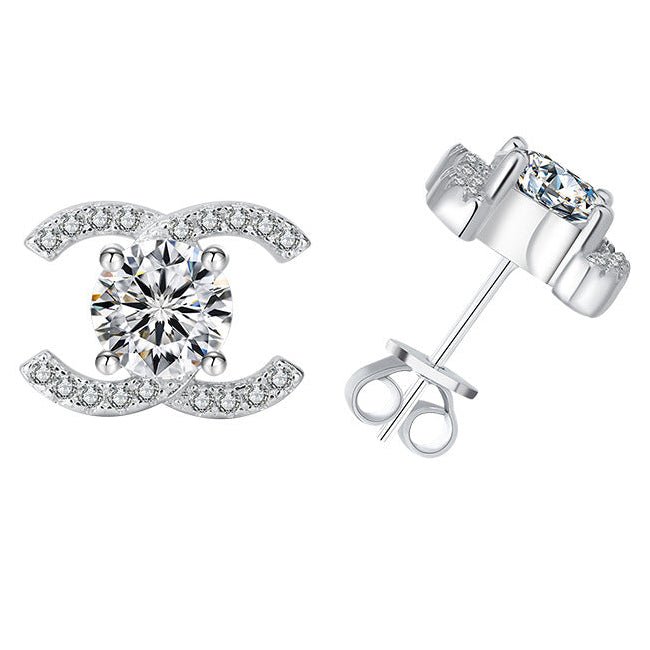100 VNK Elegant Double C Moissanite Necklace & Stud Earrings Set | 925 Sterling Silver - VANNICK