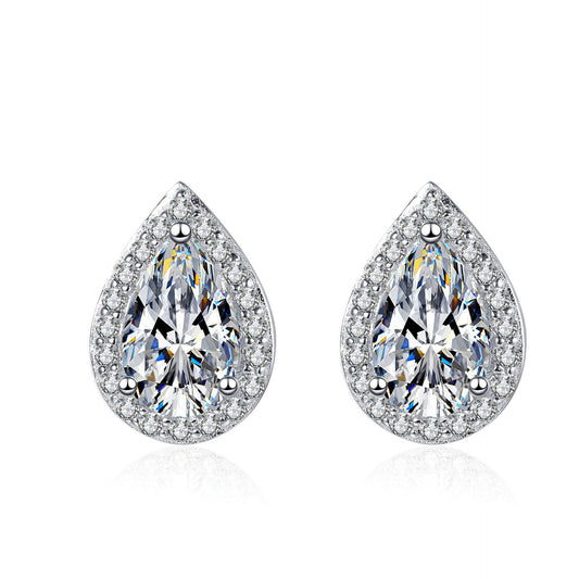 128 VNK Luxury Pear Halo Moissanite Earrings – 925 Sterling Silver - VANNICK