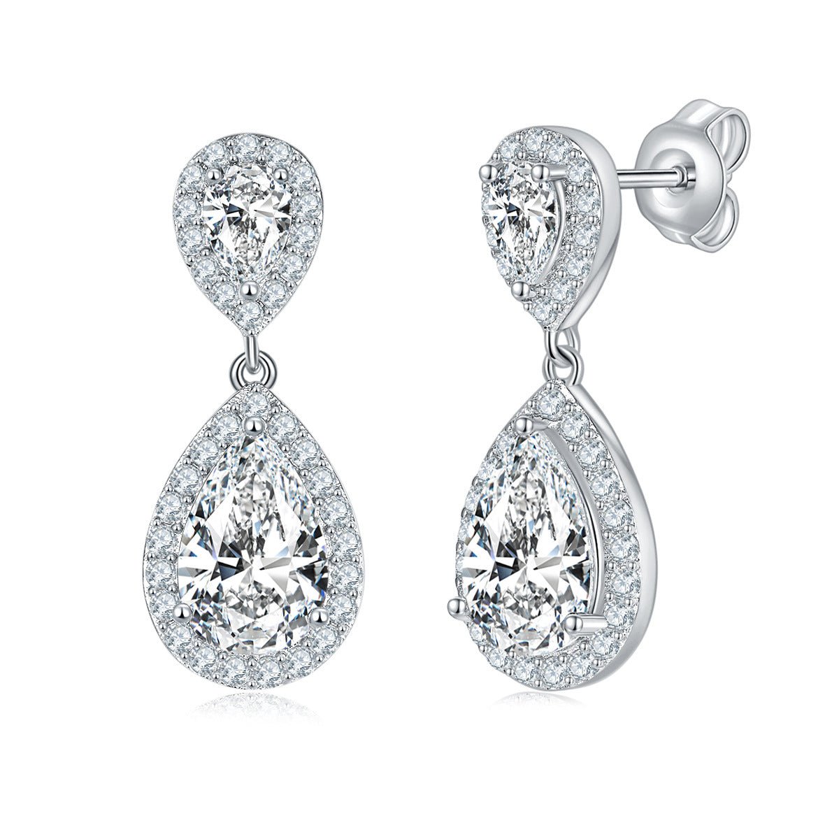129 VNK Luxury Pear Halo Full Moissanite Dangle Earrings 925 Sterling Silver Jewelry - VANNICK