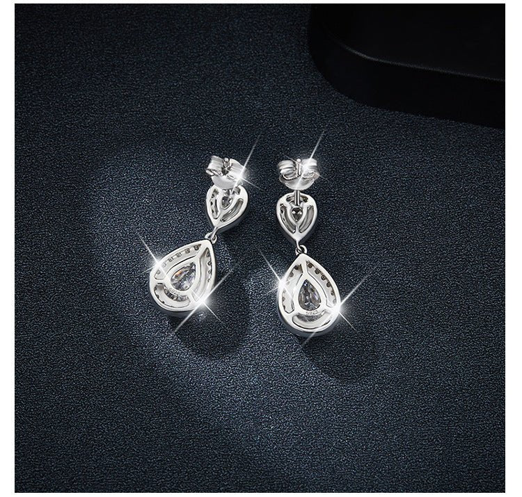 129 VNK Luxury Pear Halo Full Moissanite Dangle Earrings 925 Sterling Silver Jewelry - VANNICK