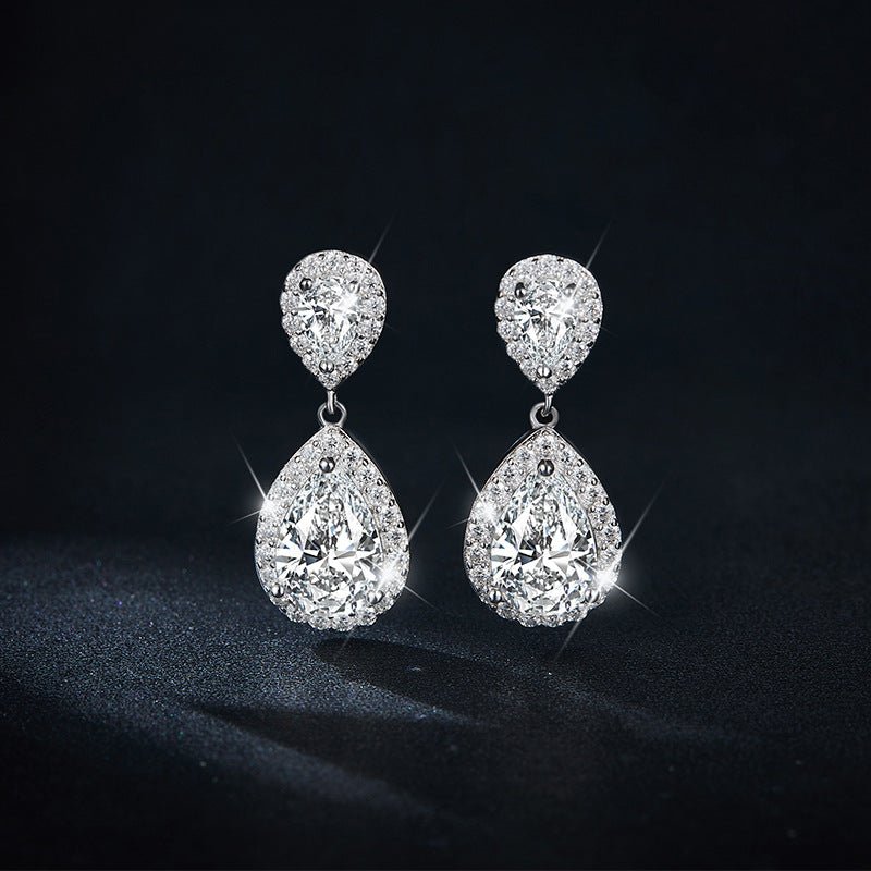 129 VNK Luxury Pear Halo Full Moissanite Dangle Earrings 925 Sterling Silver Jewelry - VANNICK