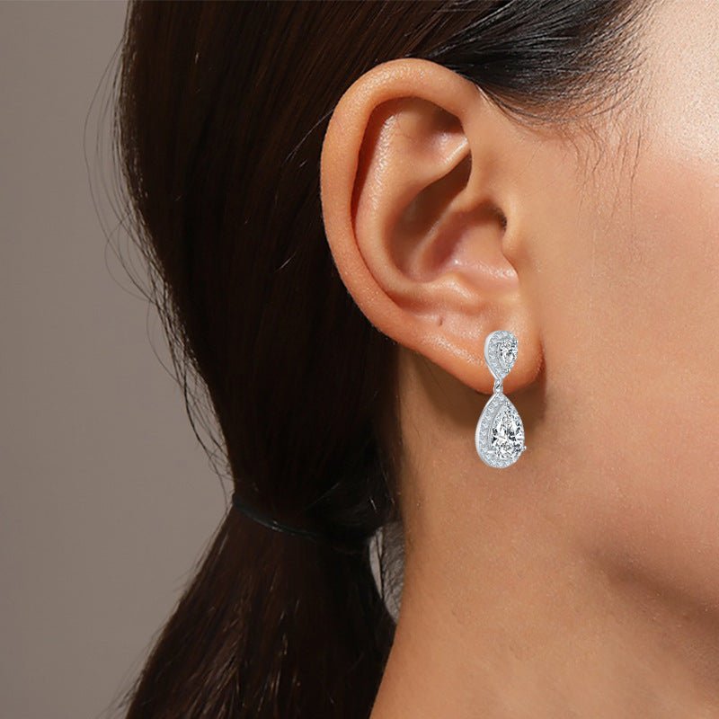 129 VNK Luxury Pear Halo Full Moissanite Dangle Earrings 925 Sterling Silver Jewelry - VANNICK