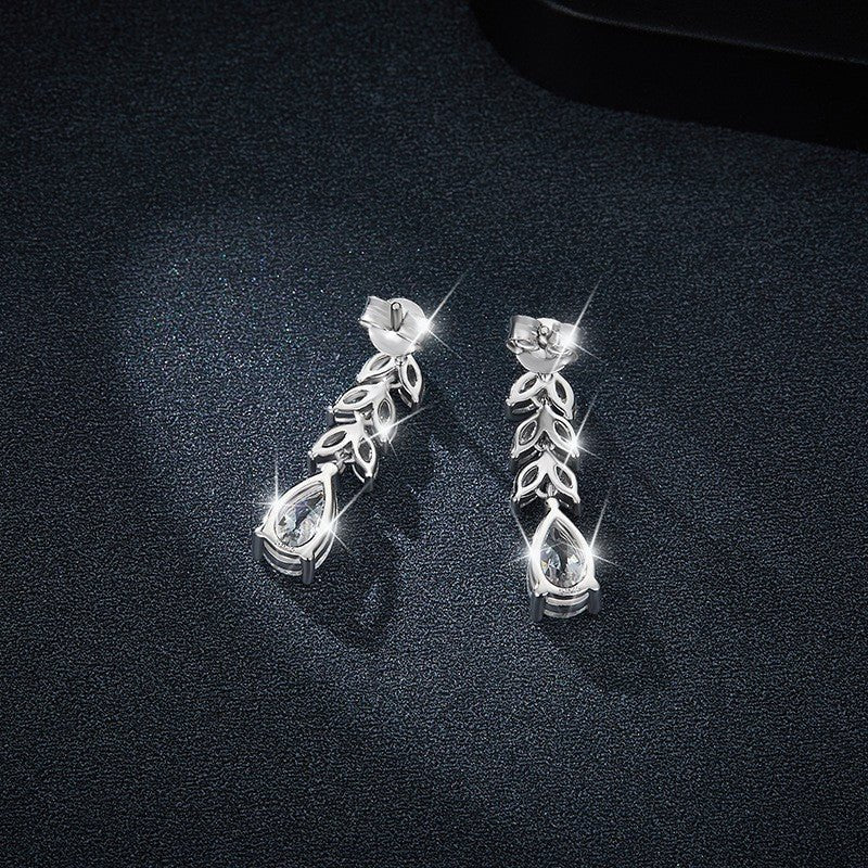 133 VNK Luxury Linear Leaf & Pear Full Moissanite Earrings | Elegant Drop Design - VANNICK