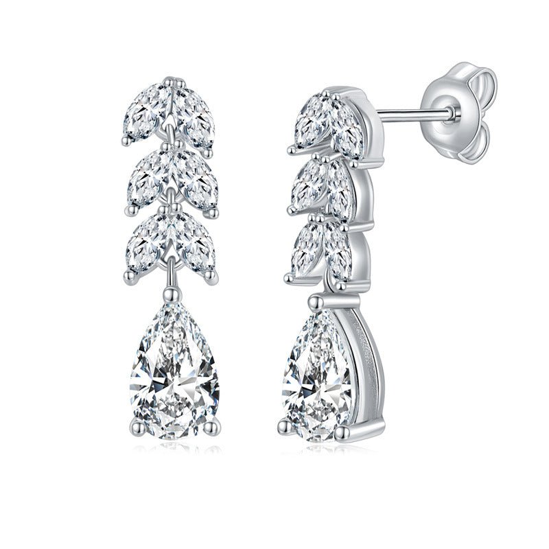 133 VNK Luxury Linear Leaf & Pear Full Moissanite Earrings | Elegant Drop Design - VANNICK