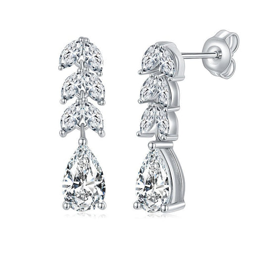 133 VNK Luxury Linear Leaf & Pear Full Moissanite Earrings | Elegant Drop Design - VANNICK