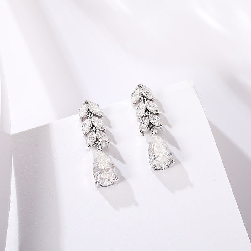 133 VNK Luxury Linear Leaf & Pear Full Moissanite Earrings | Elegant Drop Design - VANNICK