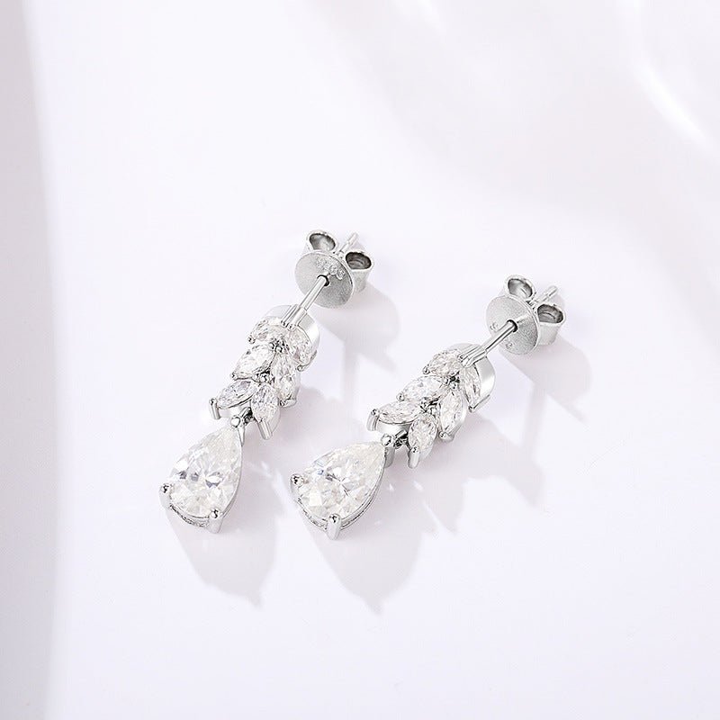 133 VNK Luxury Linear Leaf & Pear Full Moissanite Earrings | Elegant Drop Design - VANNICK