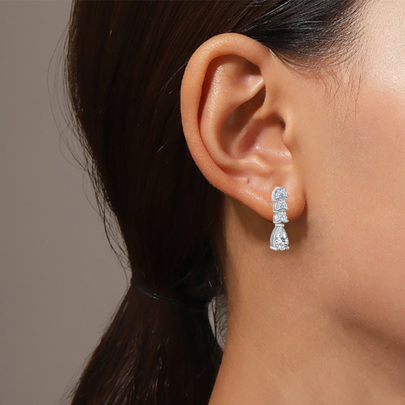 133 VNK Luxury Linear Leaf & Pear Full Moissanite Earrings | Elegant Drop Design - VANNICK