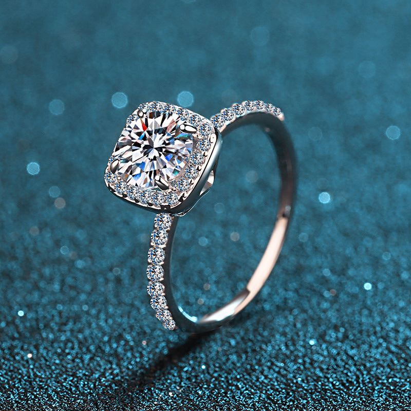 Classic Square Halo Round Moissanite Ring